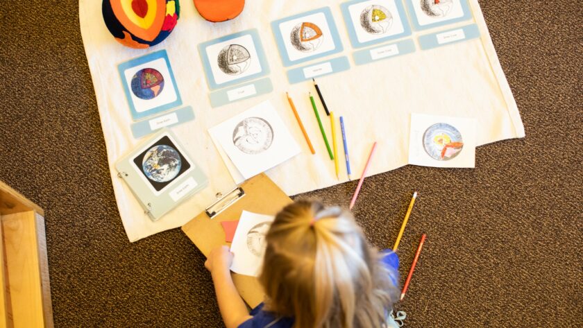 A child looking at images of the Earth.